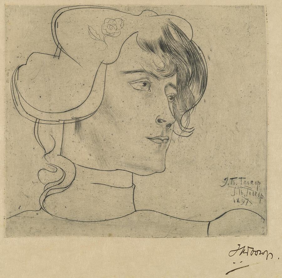 Vintage Painting - Head of a Woman Marguerite Adolphine Helfrich  by Jan Toorop Dutch