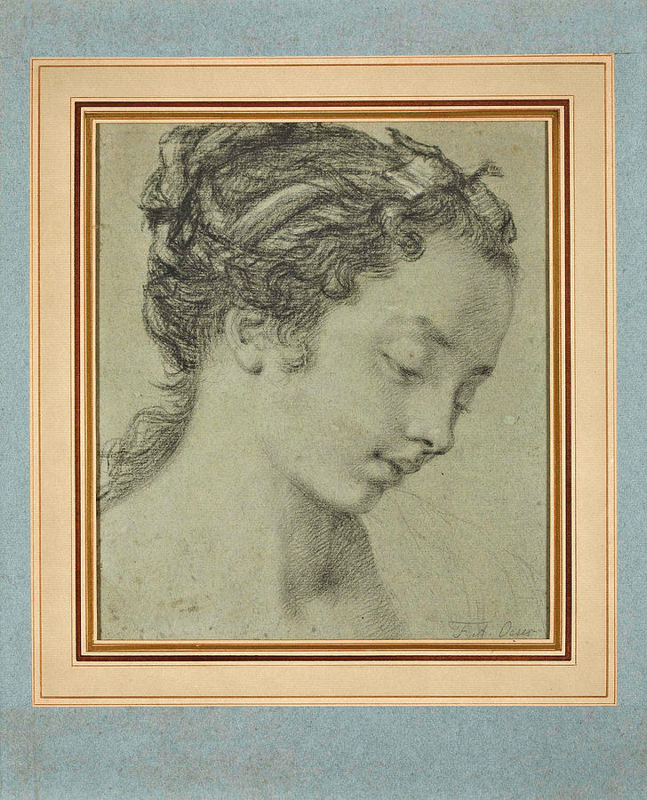 Head of a young woman in profile, looking down Drawing by Adam Friedrich Oeser