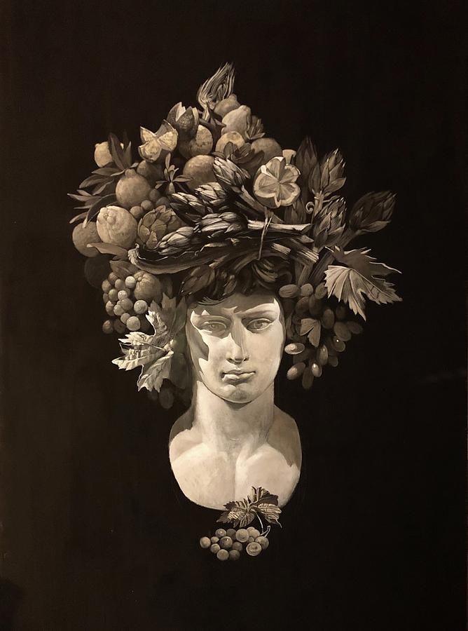 Black And White Painting - Head of Abundance by Genya Gritchin