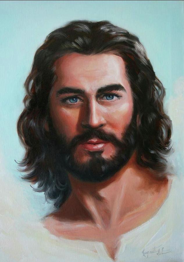 Head of Christ with blue background Painting by Marguerite Anderson ...
