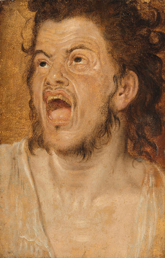 Head study of a screaming man Painting by Antwerp School