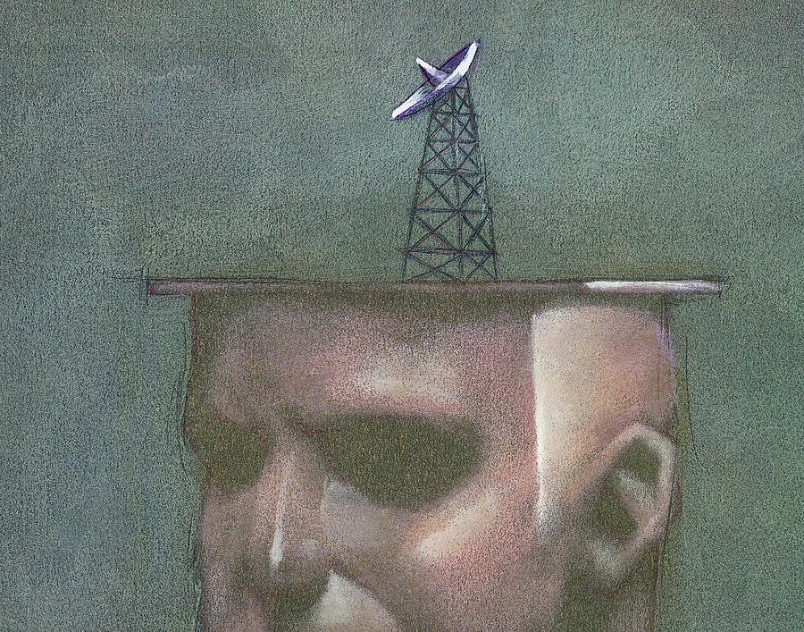 Head with Satellite Dish Drawing by Tim Teebken