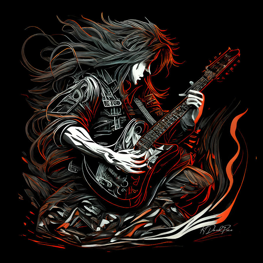 Headbanger Guitar Digital Art by David Price