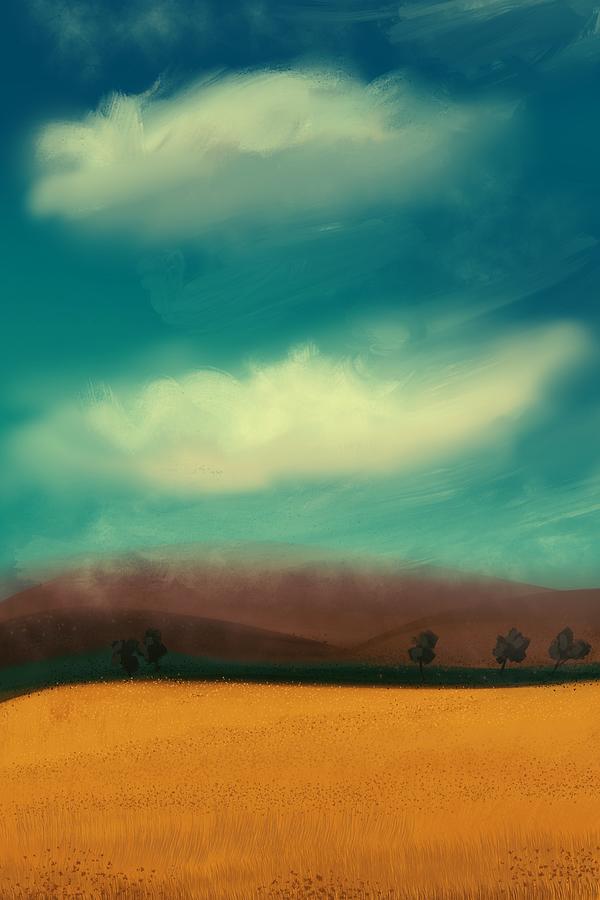 Heading Home Before Dusk - Minimal Landscape Painting - Colorful, Poetic Abstract Mixed Media