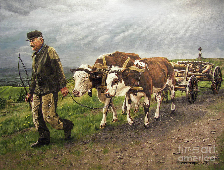 Cow Painting - Heading Home by Deborah Strategier