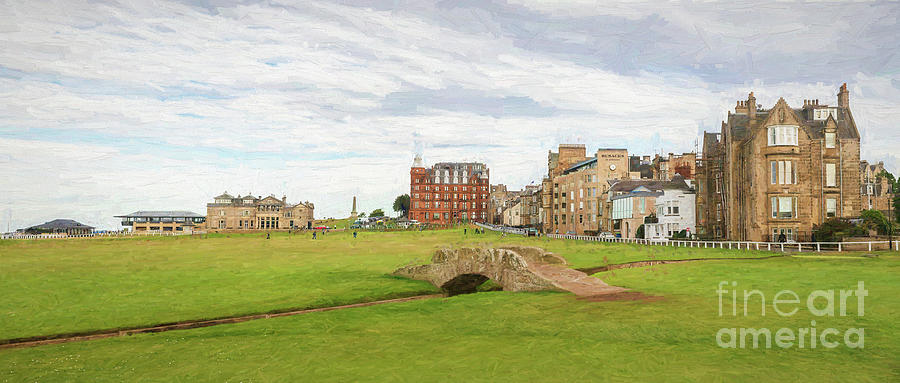 Golf Photograph - Heading into Town 18th at the Old Course Panorama - digital painting by Scott Pellegrin