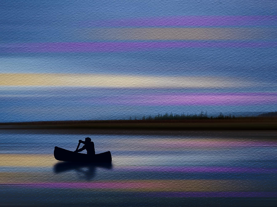 Heading Out - Canoe Silhouette With Texture Mixed Media