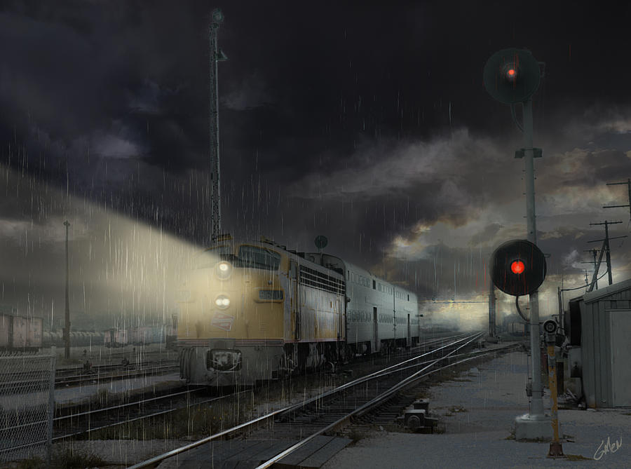 Into The Rain - Heading To The Chicago Loop  Painting by Glenn Galen