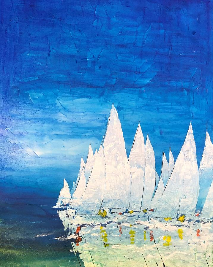 Sailboats Painting - Heading Up by Robert Yonke