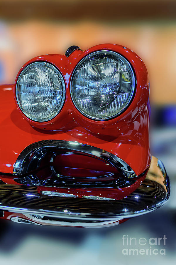 Headlights Of A Red Car. Photograph