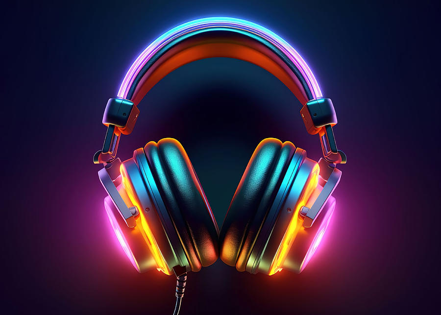 headphone neon Poster Painting by Sean Walsh - Fine Art America