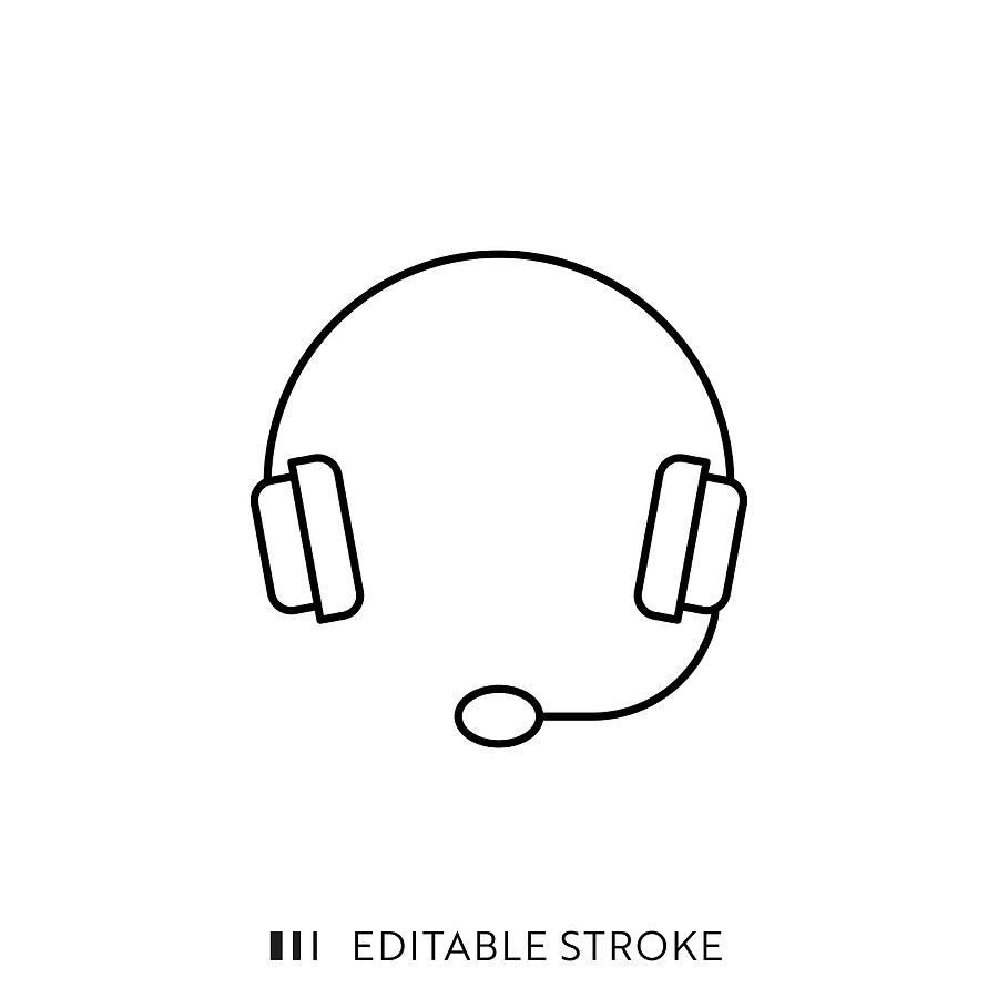 Headset Line Icon with Editable Stroke and Pixel Perfect. Drawing by Esra Sen Kula
