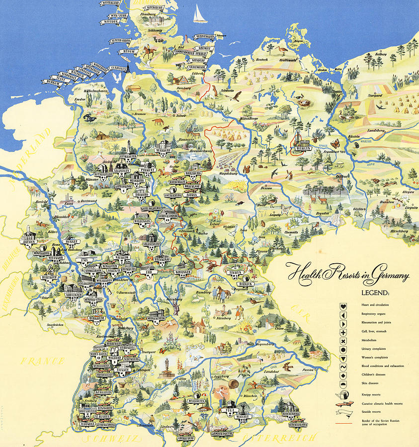 Health Resorts in Germany. - Map Digital Art by Owl Gallery - Fine Art ...