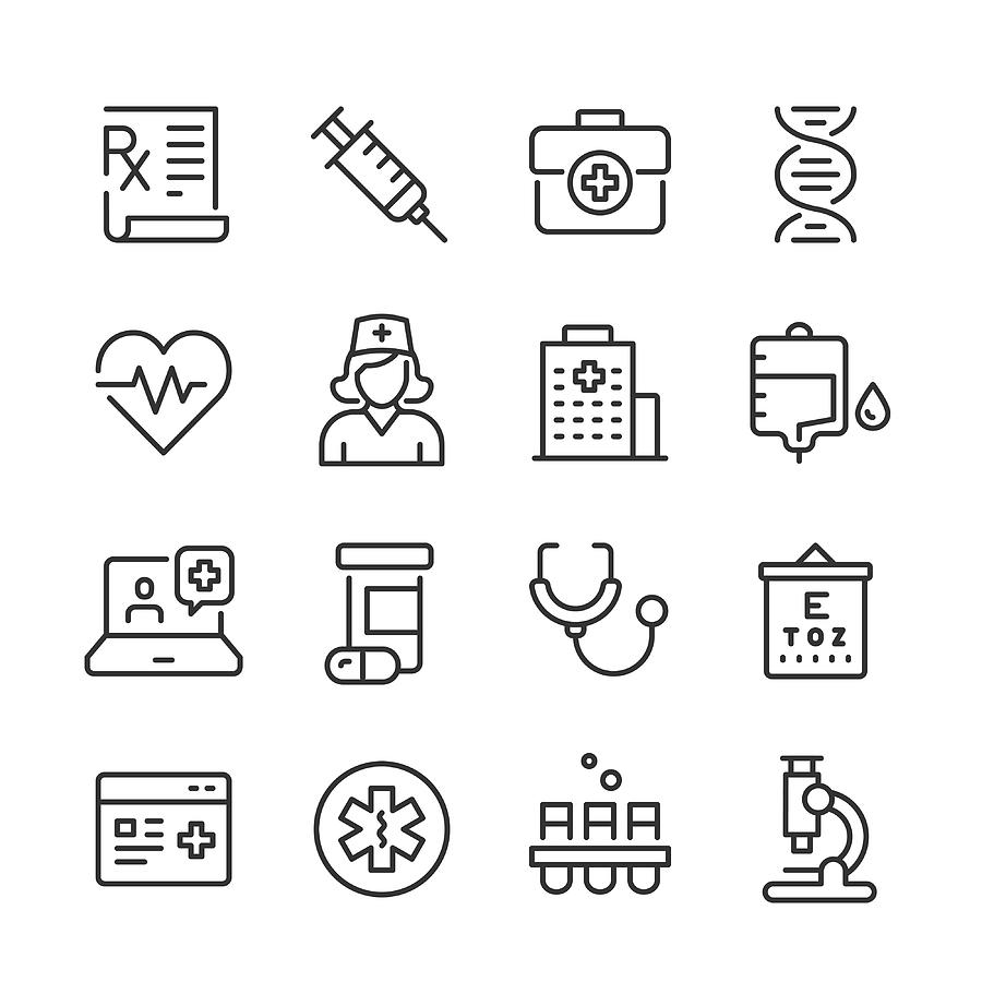 Healthcare & Medicine Icons — Monoline Series Drawing by RLT_Images