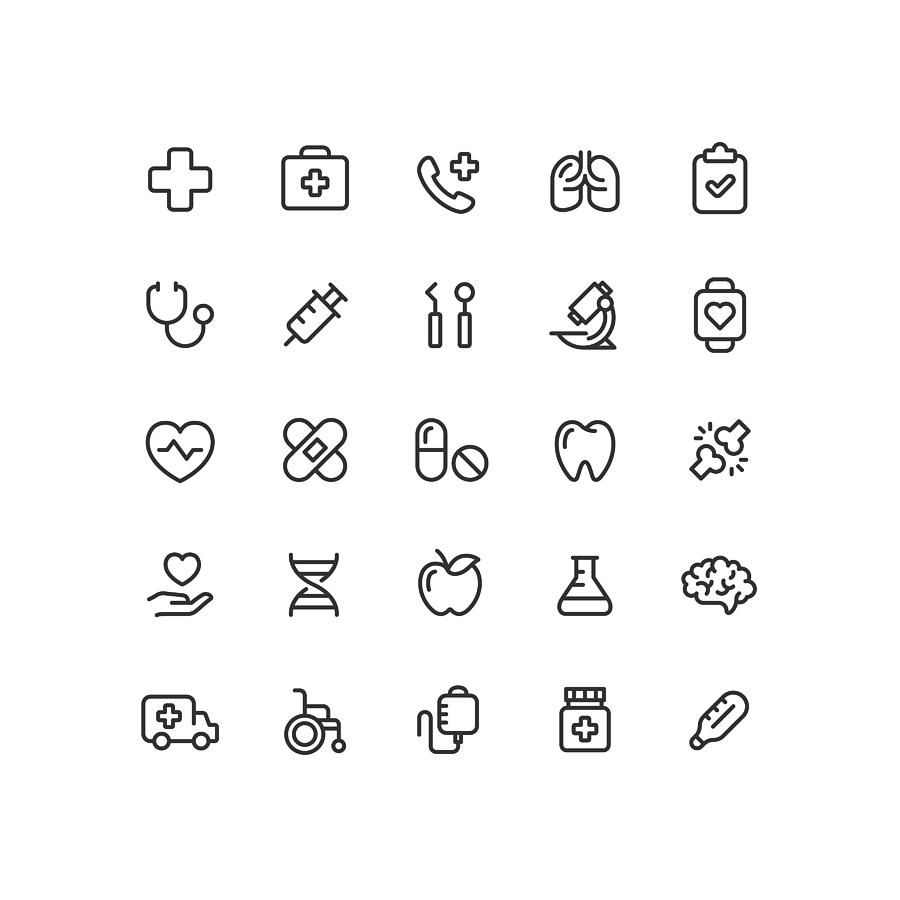 Healthcare & Medicine Outline Icons Drawing by Bounward