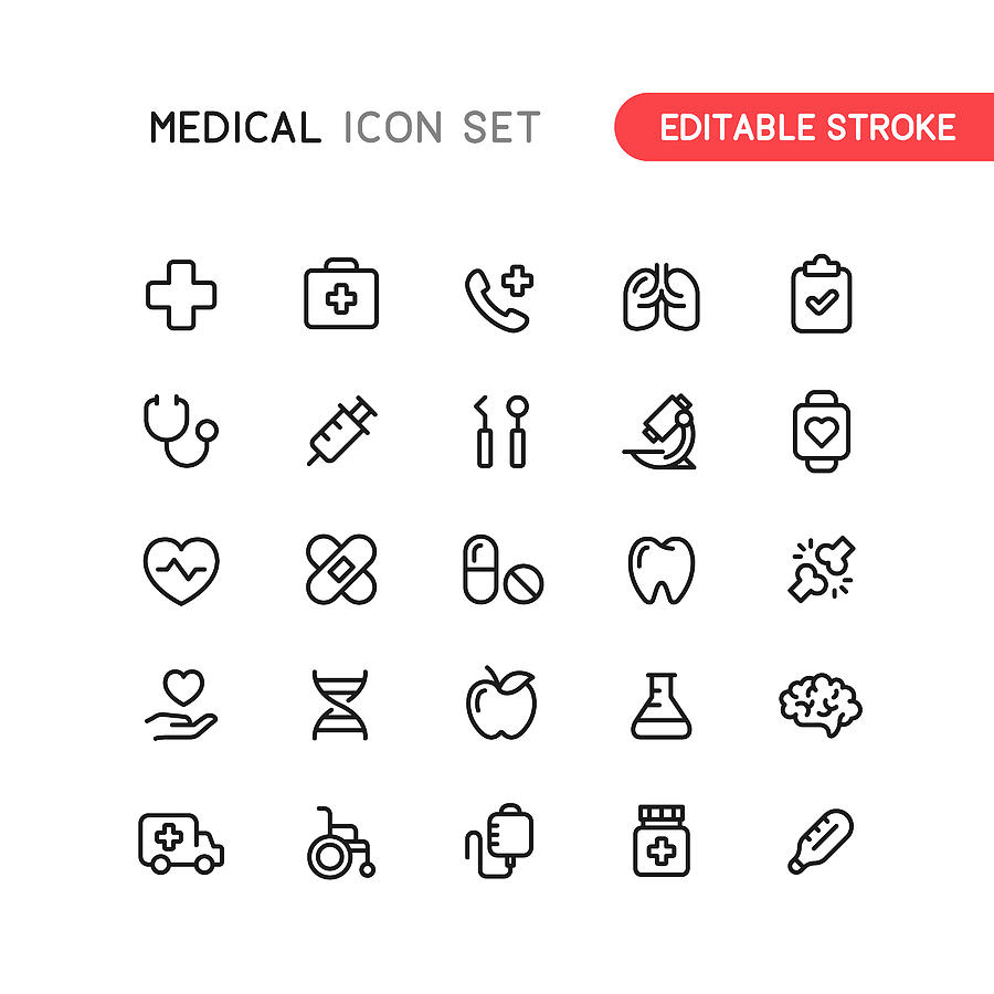 Healthcare & Medicine Outline Icons Editable Stroke Drawing by Bounward