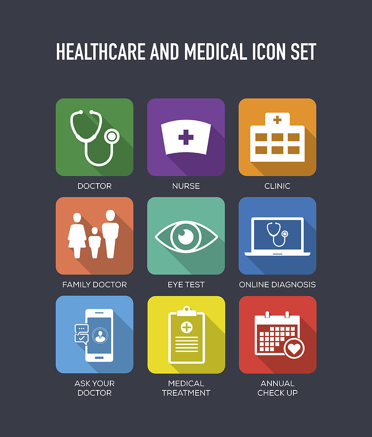 Healthcare and Medical Flat Icons Set Drawing by Cnythzl