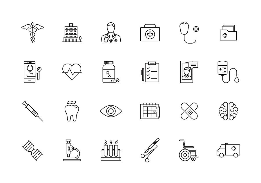 Healthcare And Medical Line Icon Set Drawing by Cnythzl