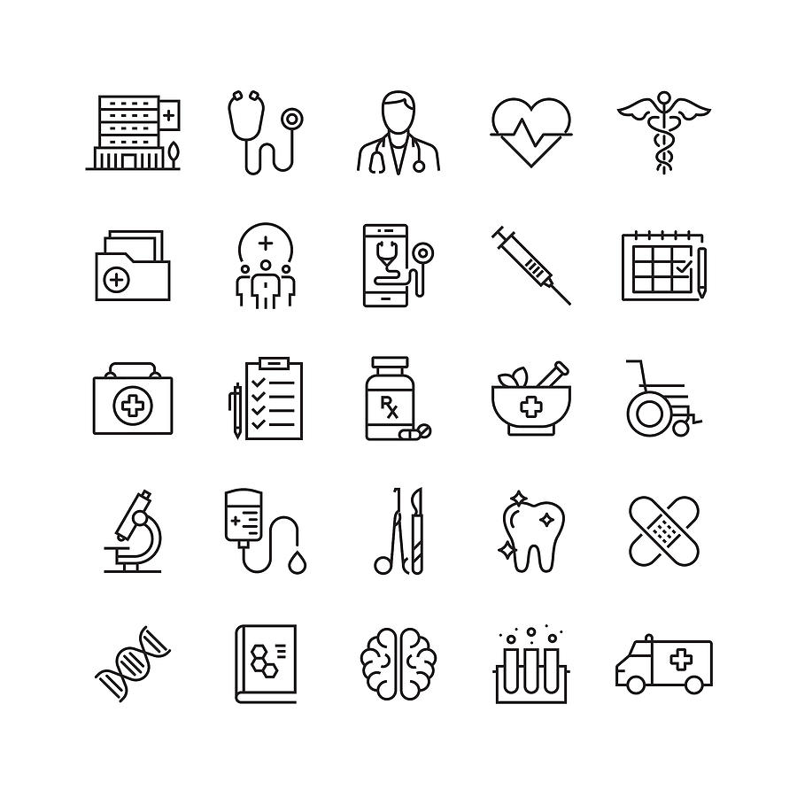 Healthcare and Medicine Related Vector Line Icons Drawing by Cnythzl