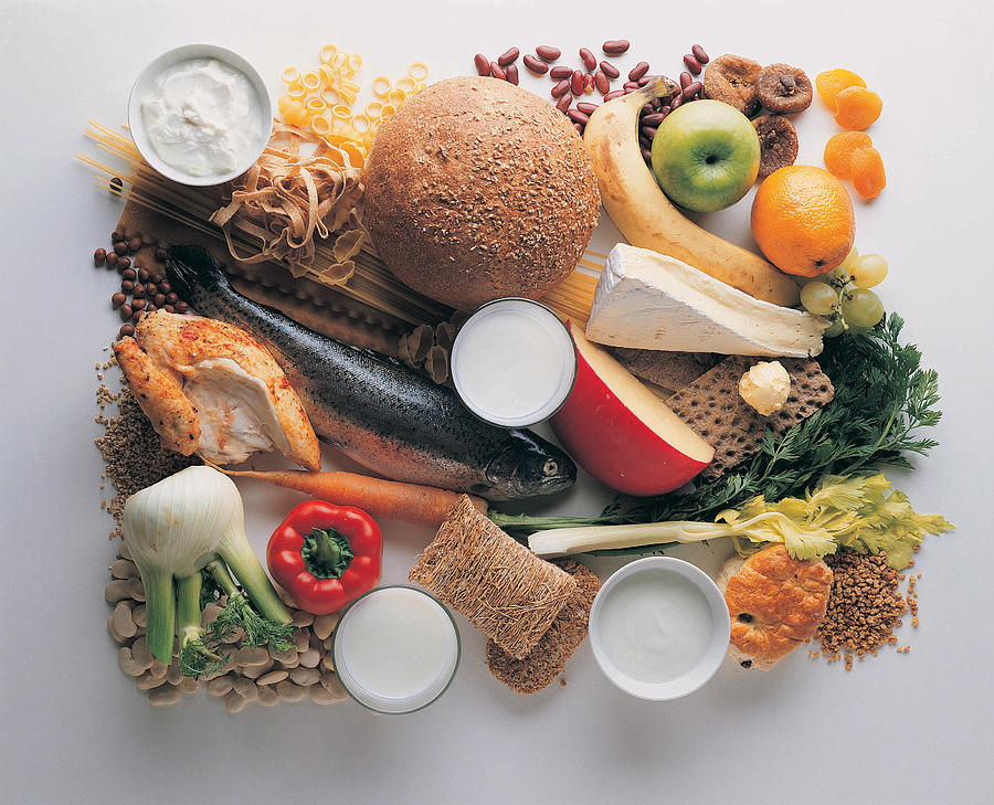 Healthy Eating - Grains, Fish, Chicken, Fruit, Vegetables, Beans and Cheeses Photograph by Stockbyte