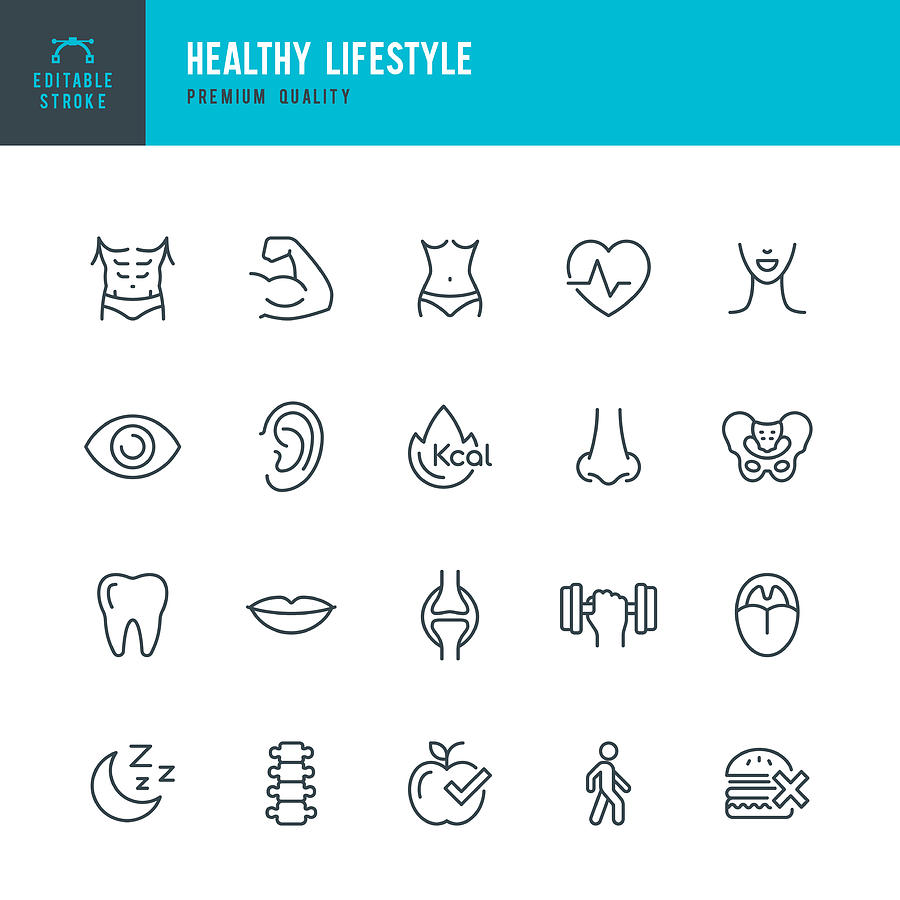 Healthy Lifestyle - set of line vector icons Drawing by Fonikum