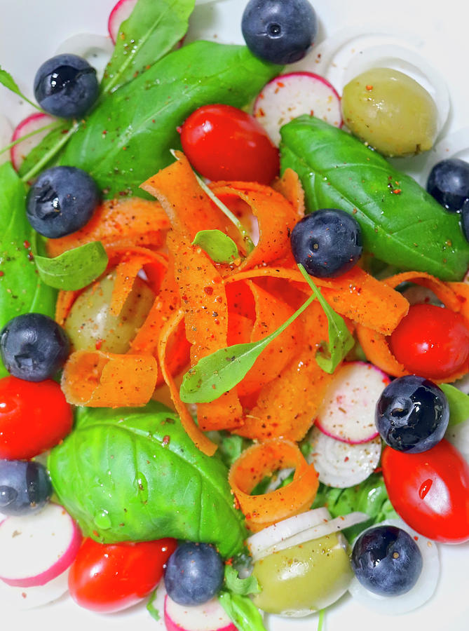 Healthy Lovely Carrot Blueberry Tomato Salad Photograph by Johanna Hurmerinta