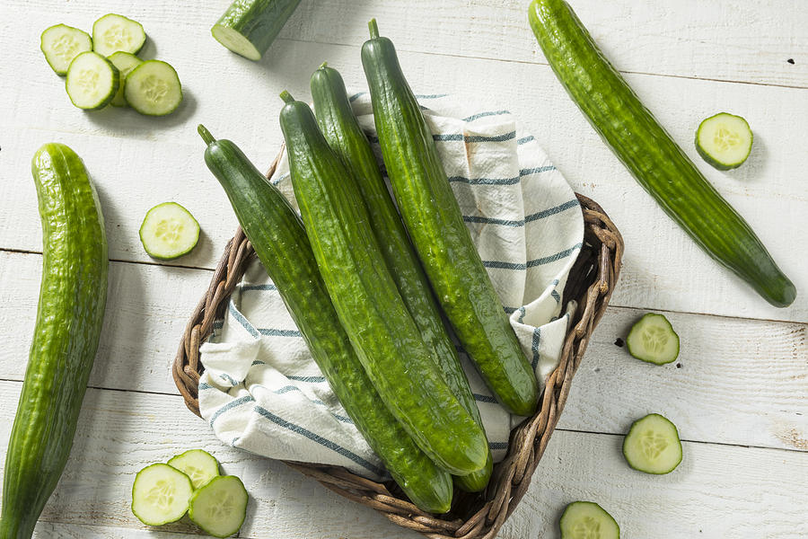 Healthy Organic Green English Cucumbers Photograph by Bhofack2
