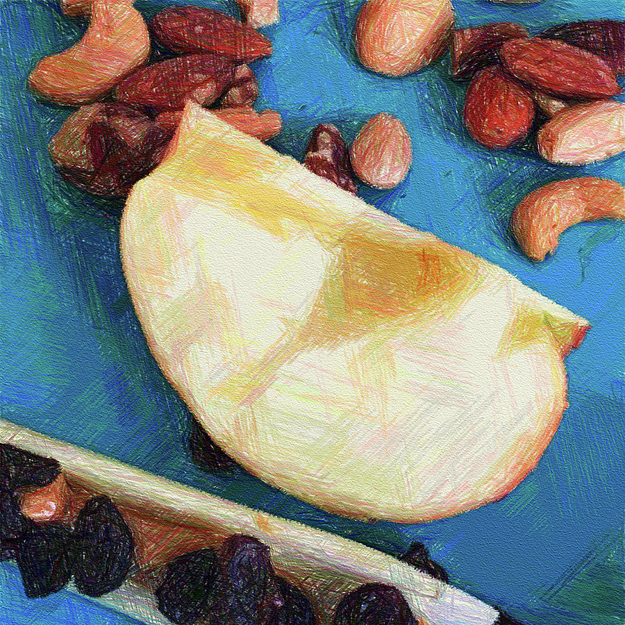 Healthy snacks colored sketch Mixed Media by Tatiana Travelways