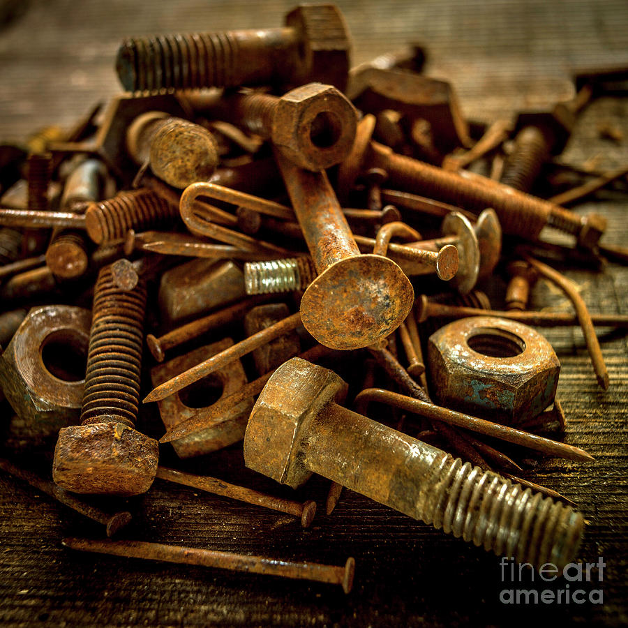 Still Life Photograph - Heap of rusted screw and bolt. studio shot by Bernard Jaubert