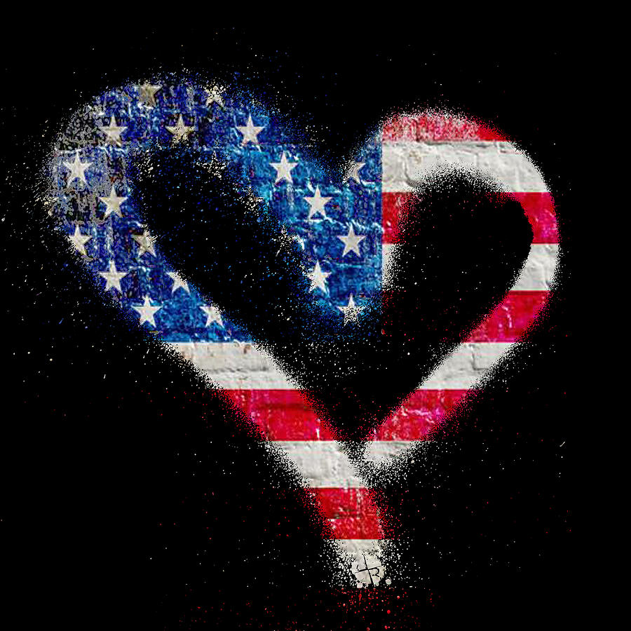 Heart American Flag Men Women 4th of July Vintage USA Flag 2 Painting by Tony Rubino