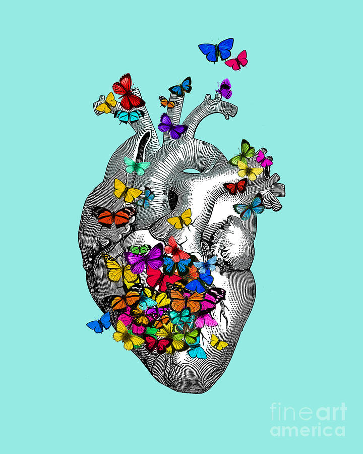 Butterfly Digital Art - Heart And Butterflies In Blue by Madame Memento