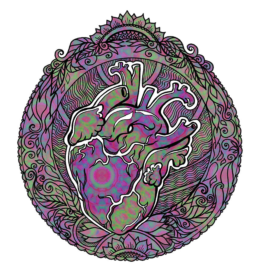 Heart Art Tangle Pattern on Kaleidoscope background Digital Art by Katherine Nutt