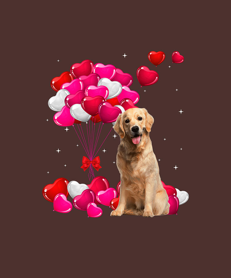 Heart Balloon Cute Golden Retriever Valentines Day Digital Art by Felix ...