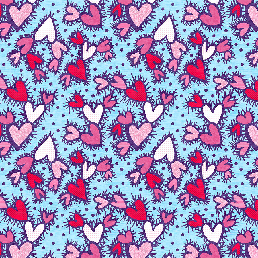 Heart Cacti Pattern - Art by Jen Montgomery Painting by Jen Montgomery