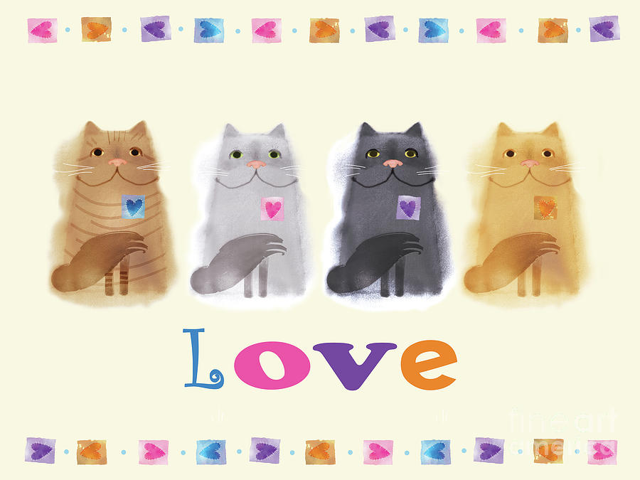 Heart Cats Love Four  Painting by Tracy Herrmann