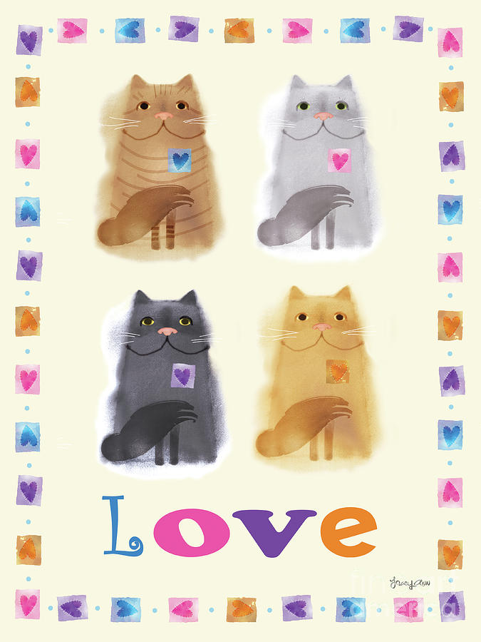 Heart Cats Love Painting by Tracy Herrmann
