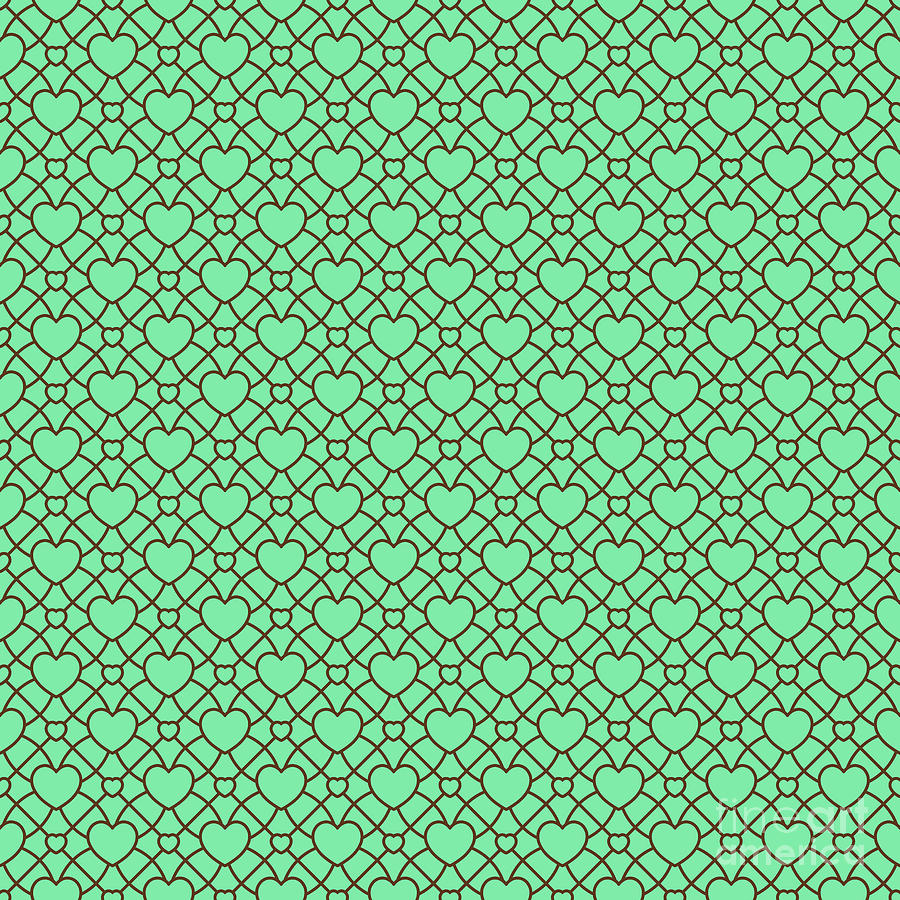 Heart Dots A On Shippo Circle Pattern In Mint Green And Chocolate Brown N.3191 Painting