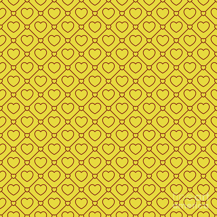 Heart Dots A With Diagonal Grid Pattern in Golden Yellow And Chestnut Brown n.2618 Painting by Holy Rock Design