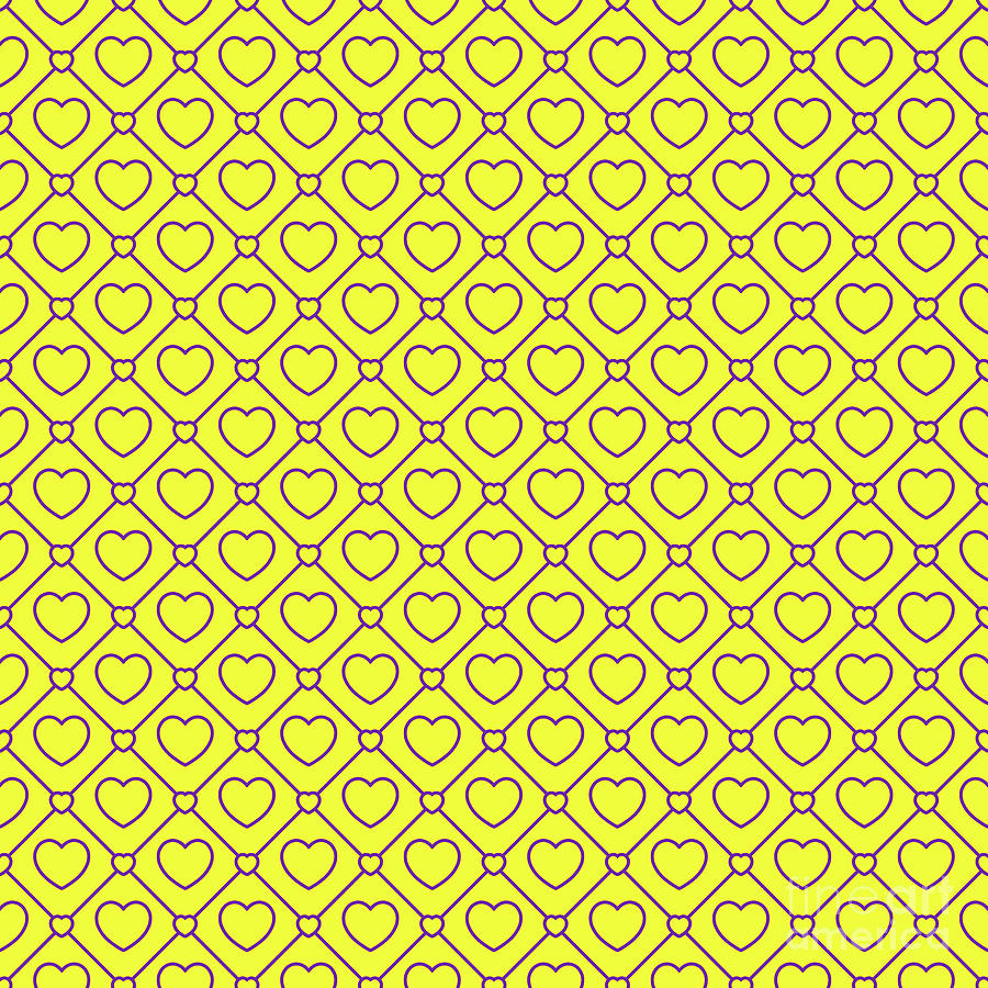 Heart Dots A With Diagonal Grid Pattern In Sunny Yellow And Iris Purple N.2649 Painting