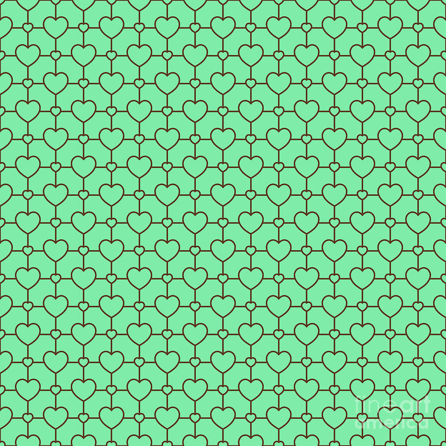 Heart Dots A With Grid Pattern In Mint Green And Chocolate Brown N.2943 Painting