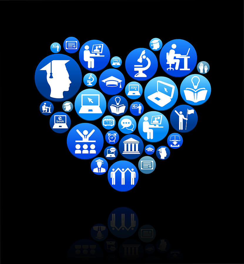 Heart E-learning and College Education Blue Button Pattern Drawing by Bubaone