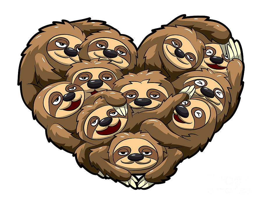 Turtle Digital Art - Heart Full Of Sloths Laziness Lover by Mister Tee