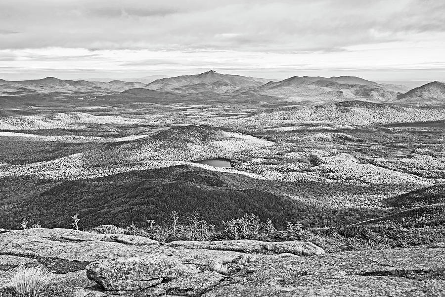 Heart Lake and Whiteface Mountain as seen from the Summit of Wright Mountain Adirondacks BW Photograph by Toby McGuire