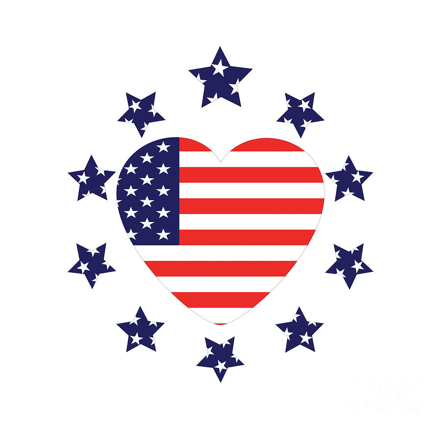 Heart, Love, 4th of July, America, Independence Day, Freedom, 4th of July Shirts,  Digital Art by David Millenheft