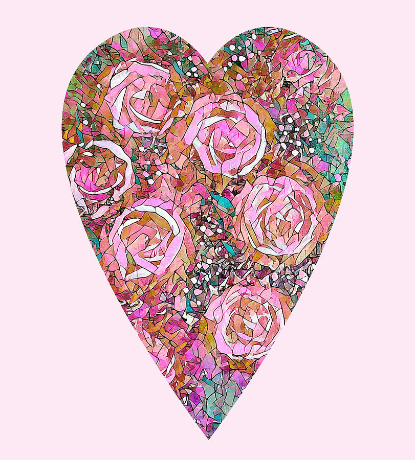 Heart of Pink Rose Mosaic Painting by Corinne Carroll