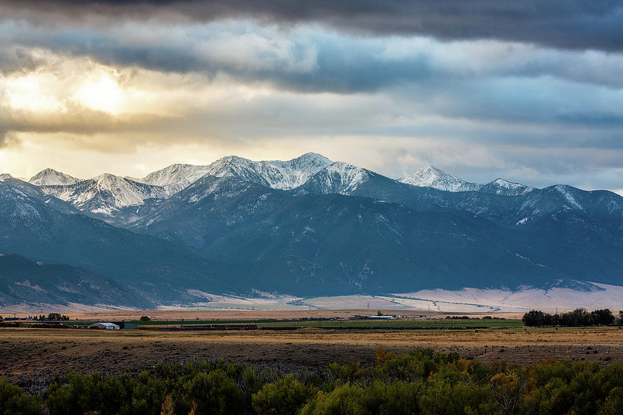 Fall Photograph - Heart of the Rockies - Golden Sunlight on Mountains in Montana by Southern Plains Photography