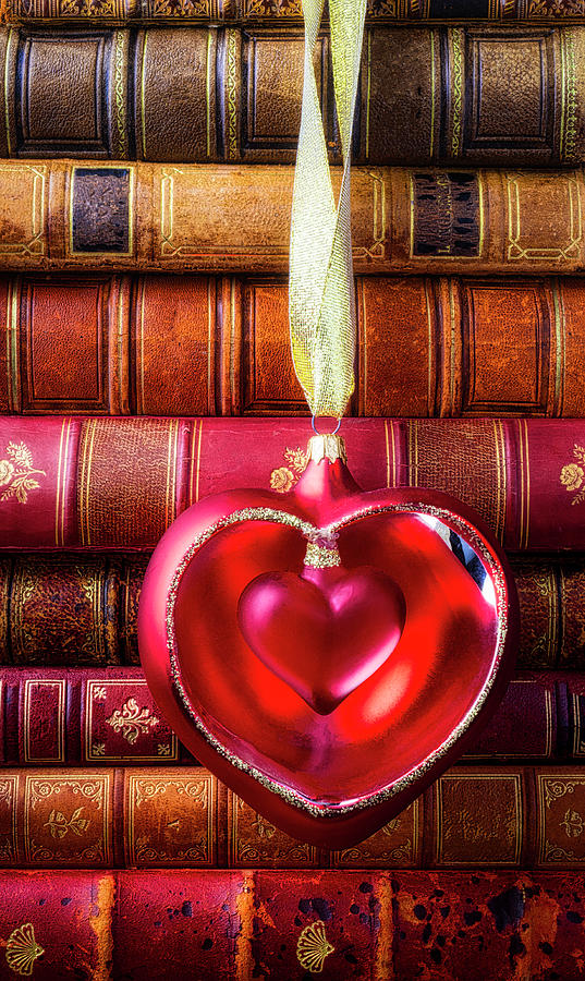 Heart Ornament And Old Books Photograph by Garry Gay