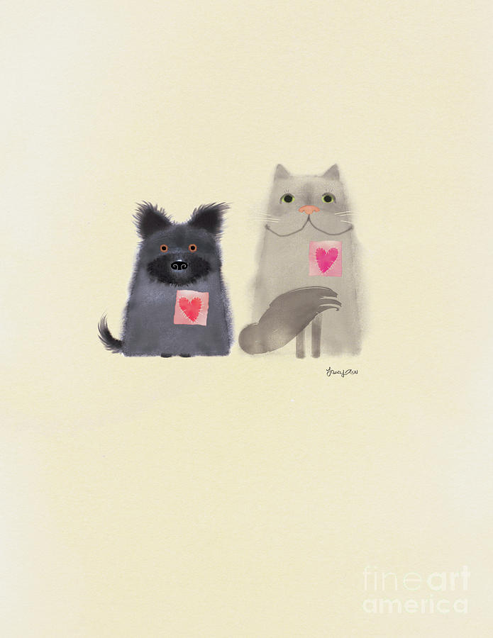 Heart Pets, Heart Dog, Heart Cat Painting by Tracy Herrmann