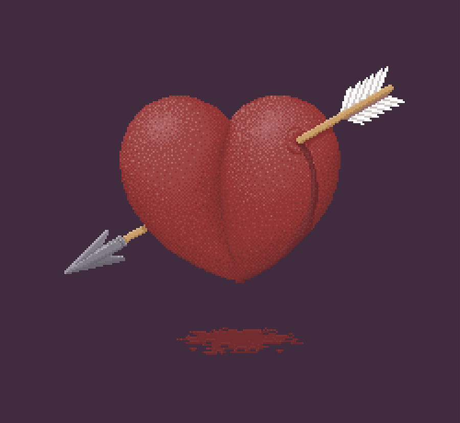 Heart Pierced by an Arrow - Pixel Art Illustration Drawing by Mastaka
