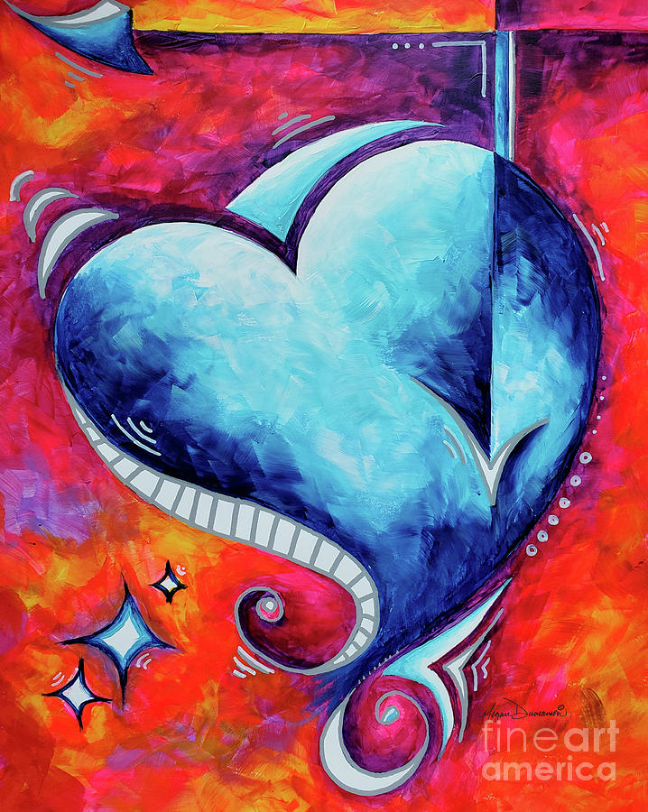 Abstract Painting - Heart Racing is a Fun Whimsical Color Study Heart Painting from the PoP of Love Collection MADART by Megan Aroon